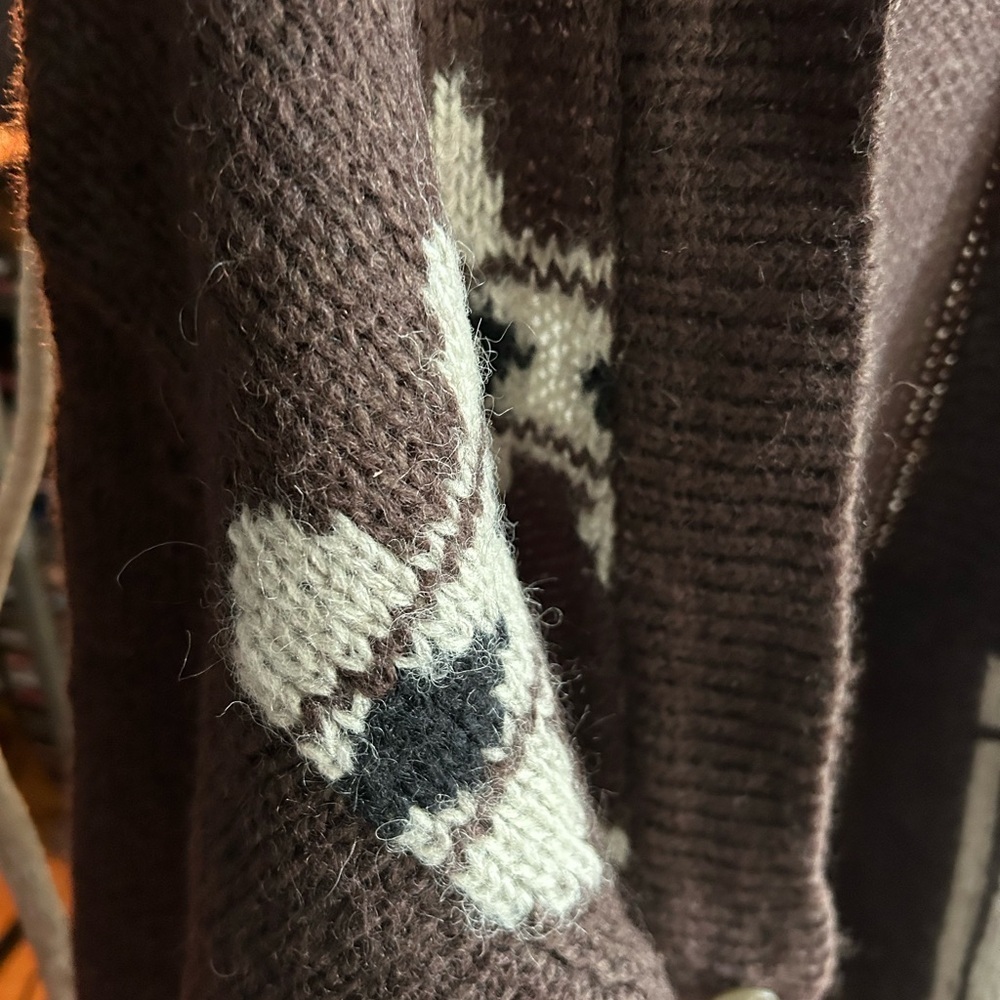 Vintage 60s 70s Grandpa Boho Brown and Cream Cardigan Medium - Picture 13 of 15